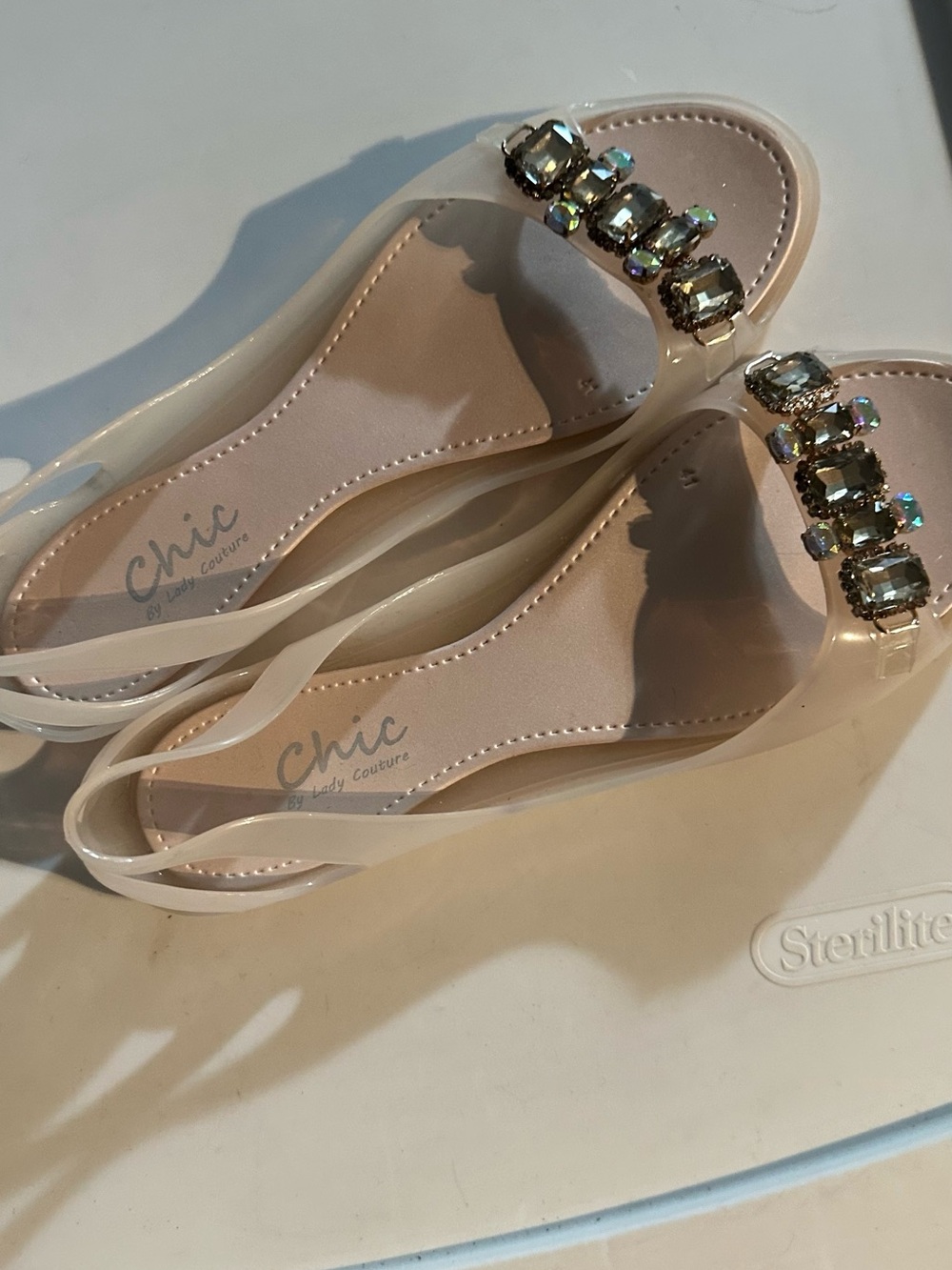 chic Blush Jelly Sandals with Crystal Accent